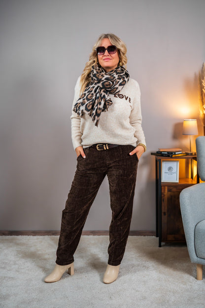 Strickpullover mit "LOVE"-Schriftzug, taupe