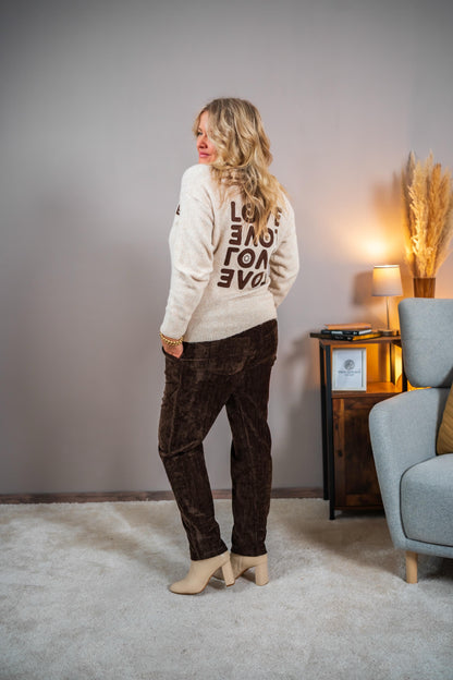 Strickpullover mit "LOVE"-Schriftzug, taupe
