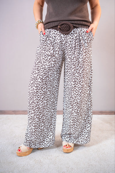 Palazzohose im Leo-Look, creme/braun