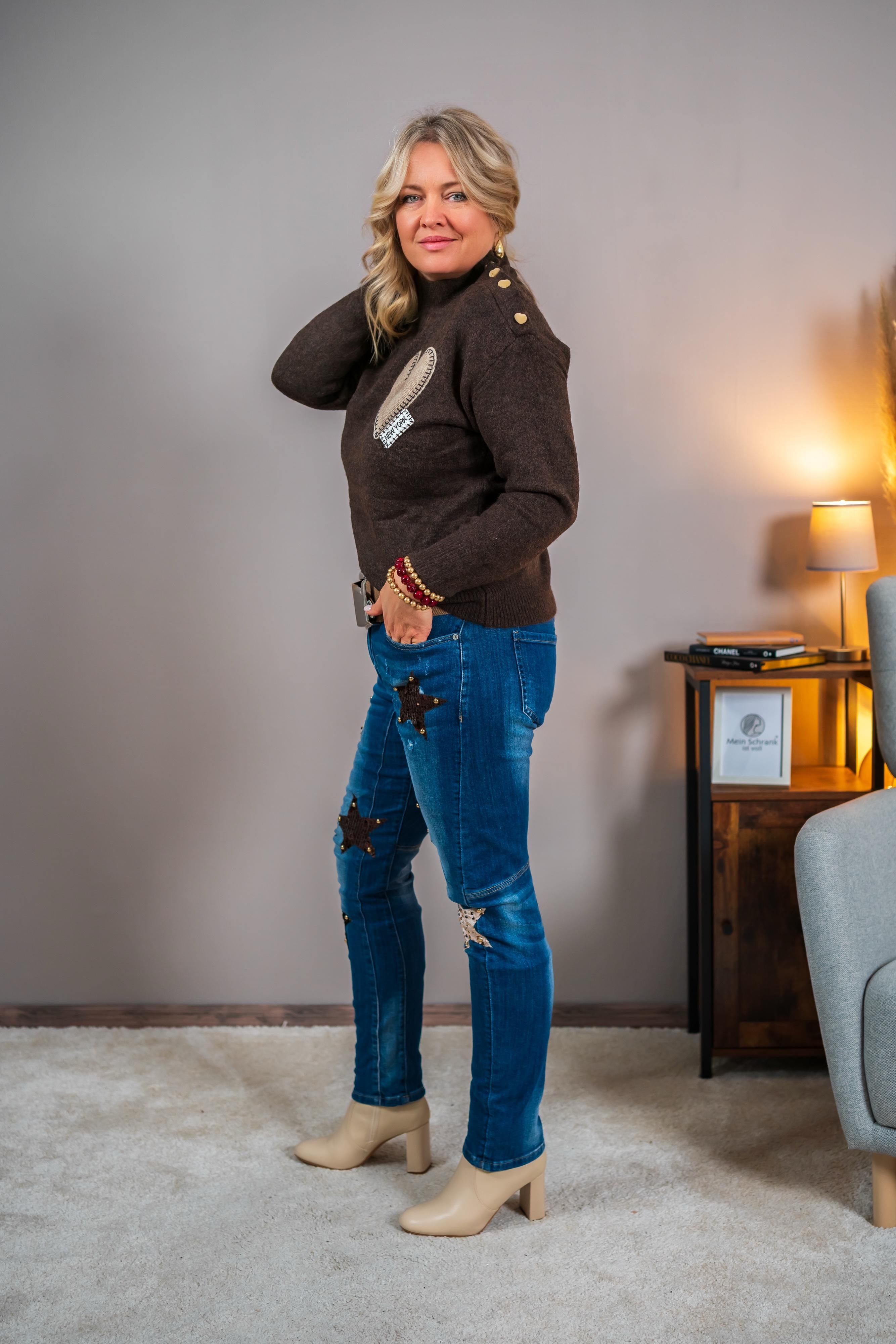 Strickpullover mit Herz-Detail, schokobraun