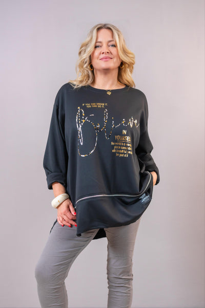 Long-Sweatshirt "Believe", schwarz