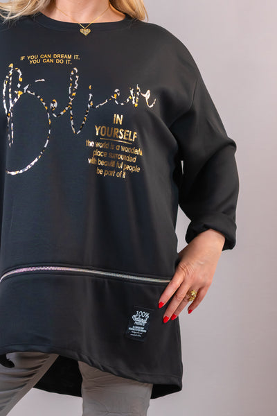 Long-Sweatshirt "Believe", schwarz