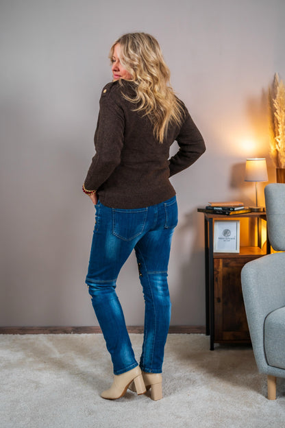 Strickpullover mit Herz-Detail, schokobraun