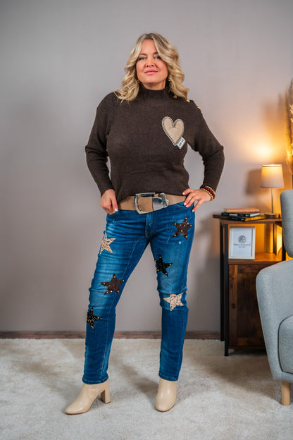 Strickpullover mit Herz-Detail, schokobraun