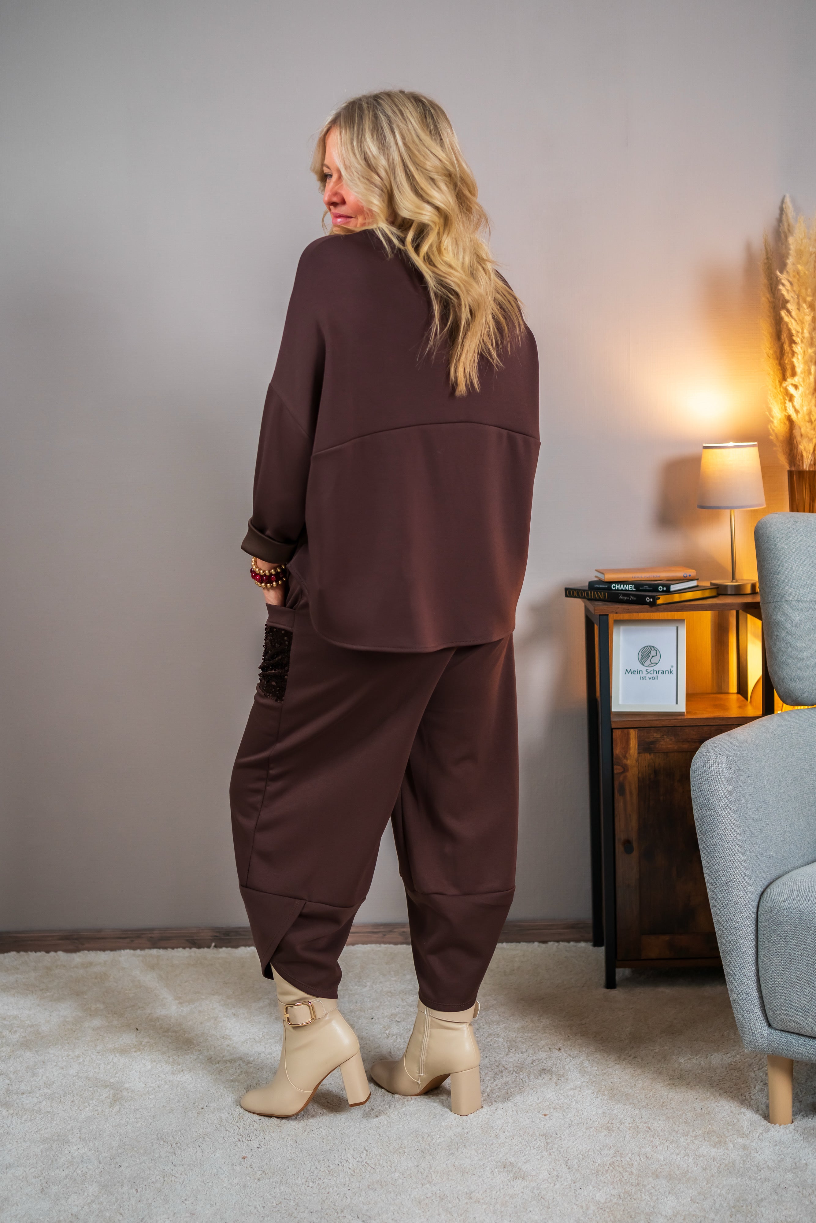 Sweatshirt mit Paillettendetails, schokobraun