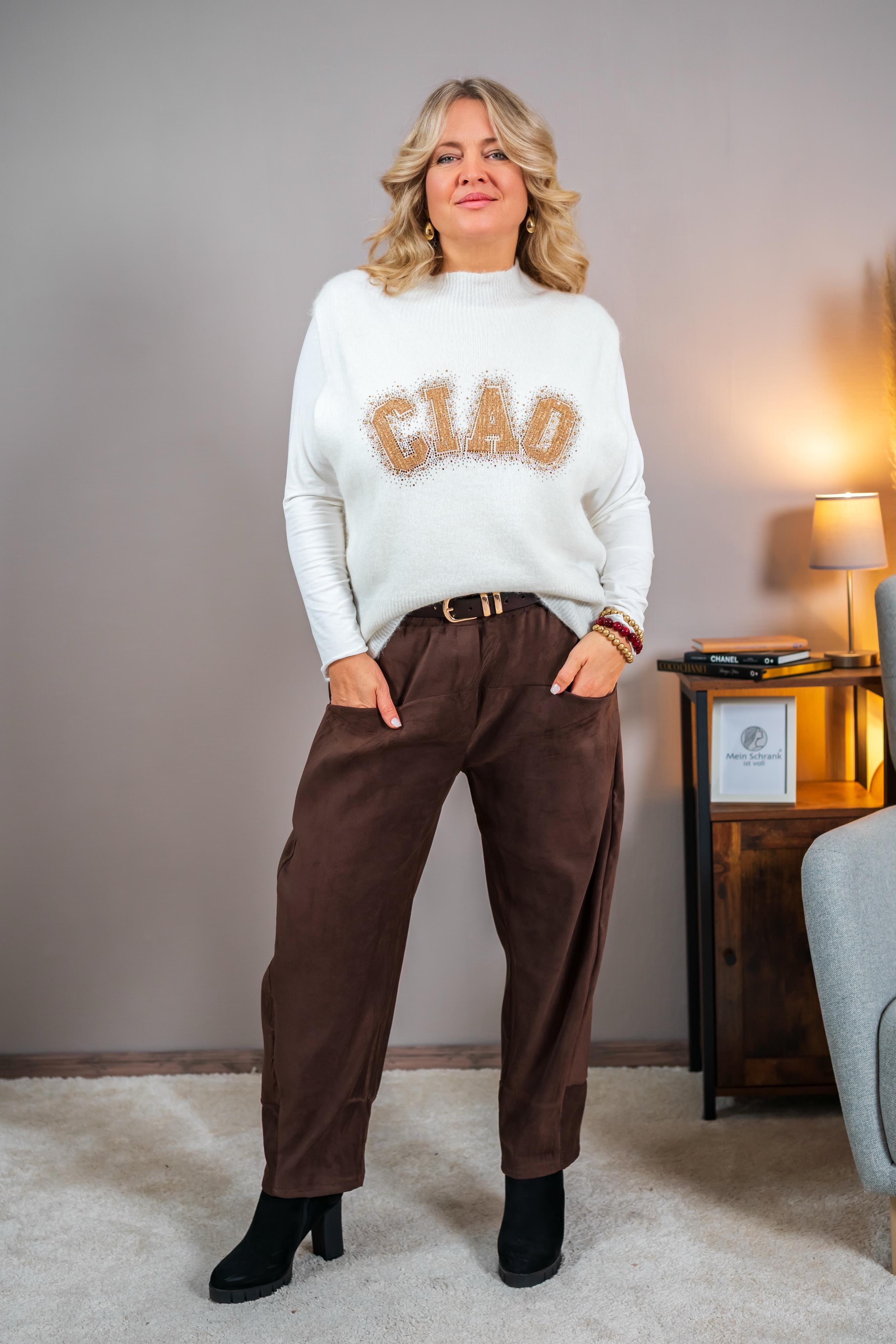 Hose in Velourslederoptik, braun