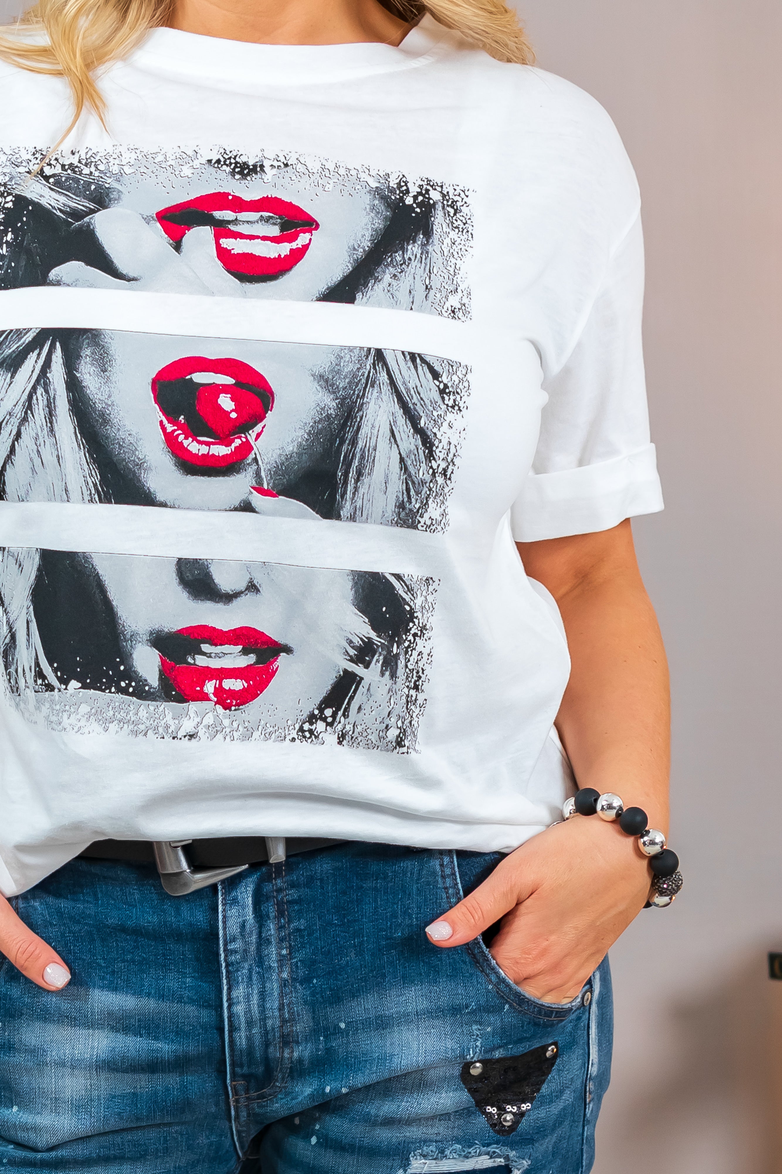 T-Shirt mit Fotoprint, weiß