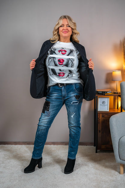 T-Shirt mit Fotoprint, weiß