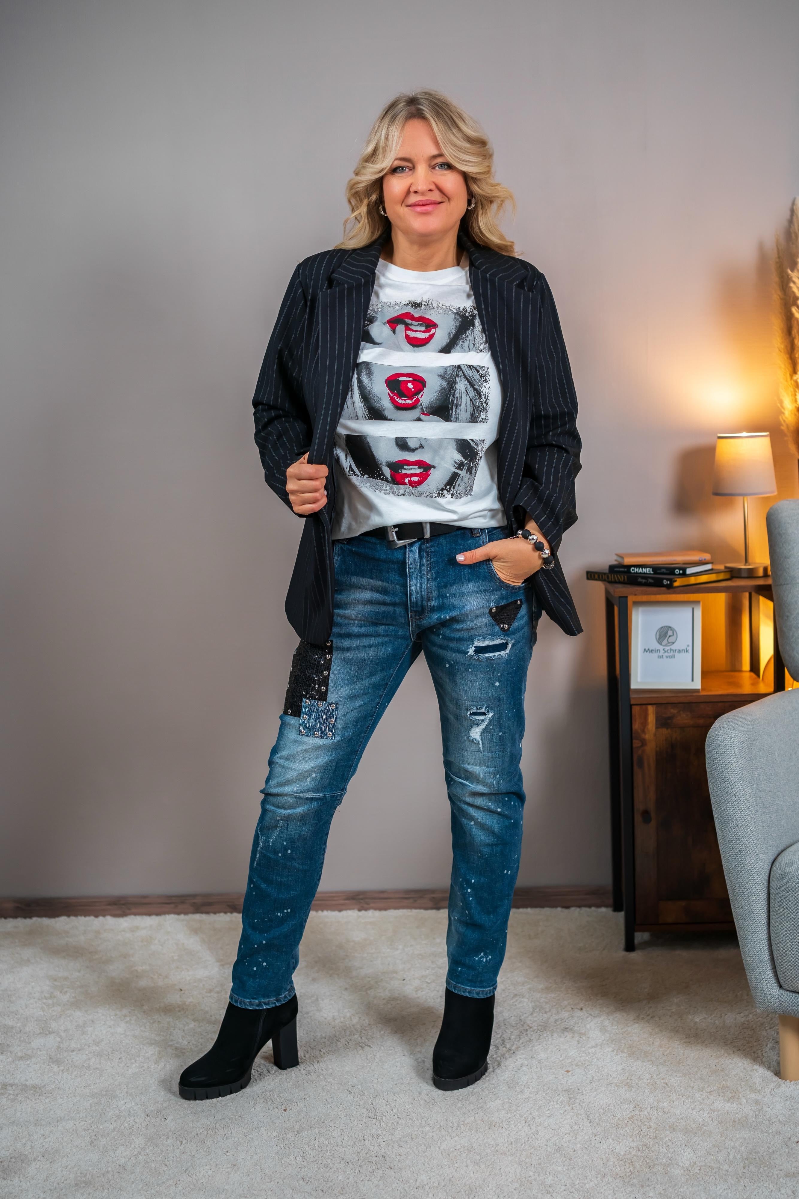 Blazer mit Nadelstreifen, schwarz