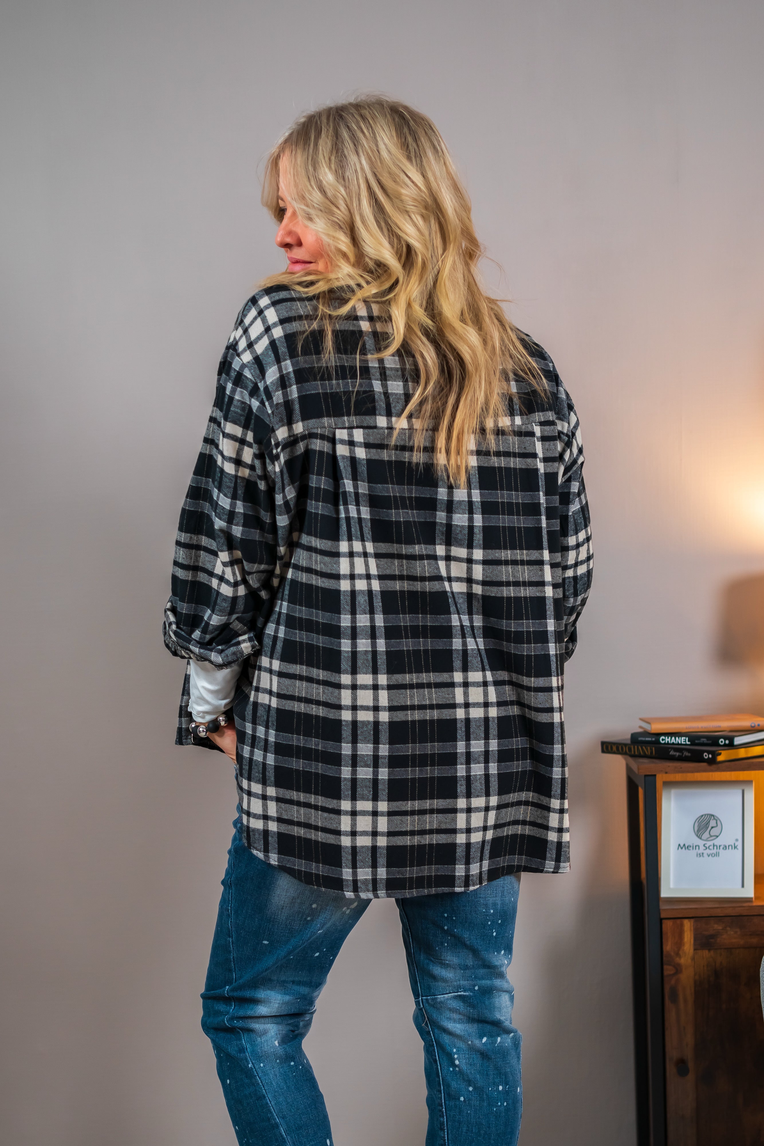 Karo-Hemd, schwarz/creme