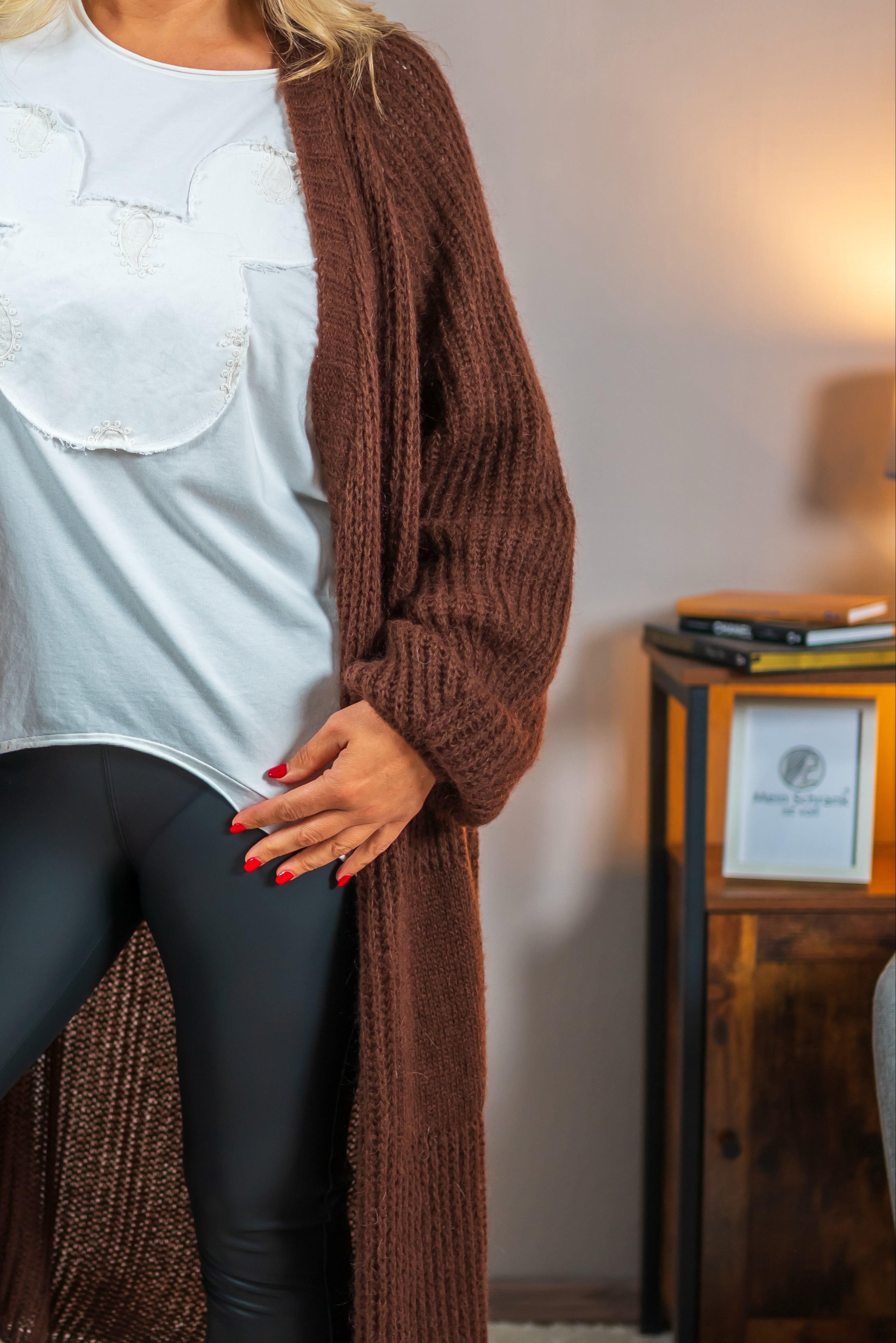 Offener Strick-Cardigan in Schokobraun