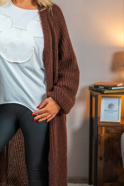 Offener Strick-Cardigan in Schokobraun