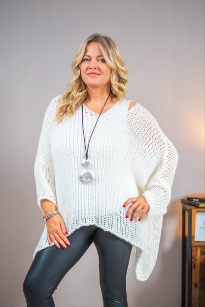 Oversize-Strickpullover, ecru