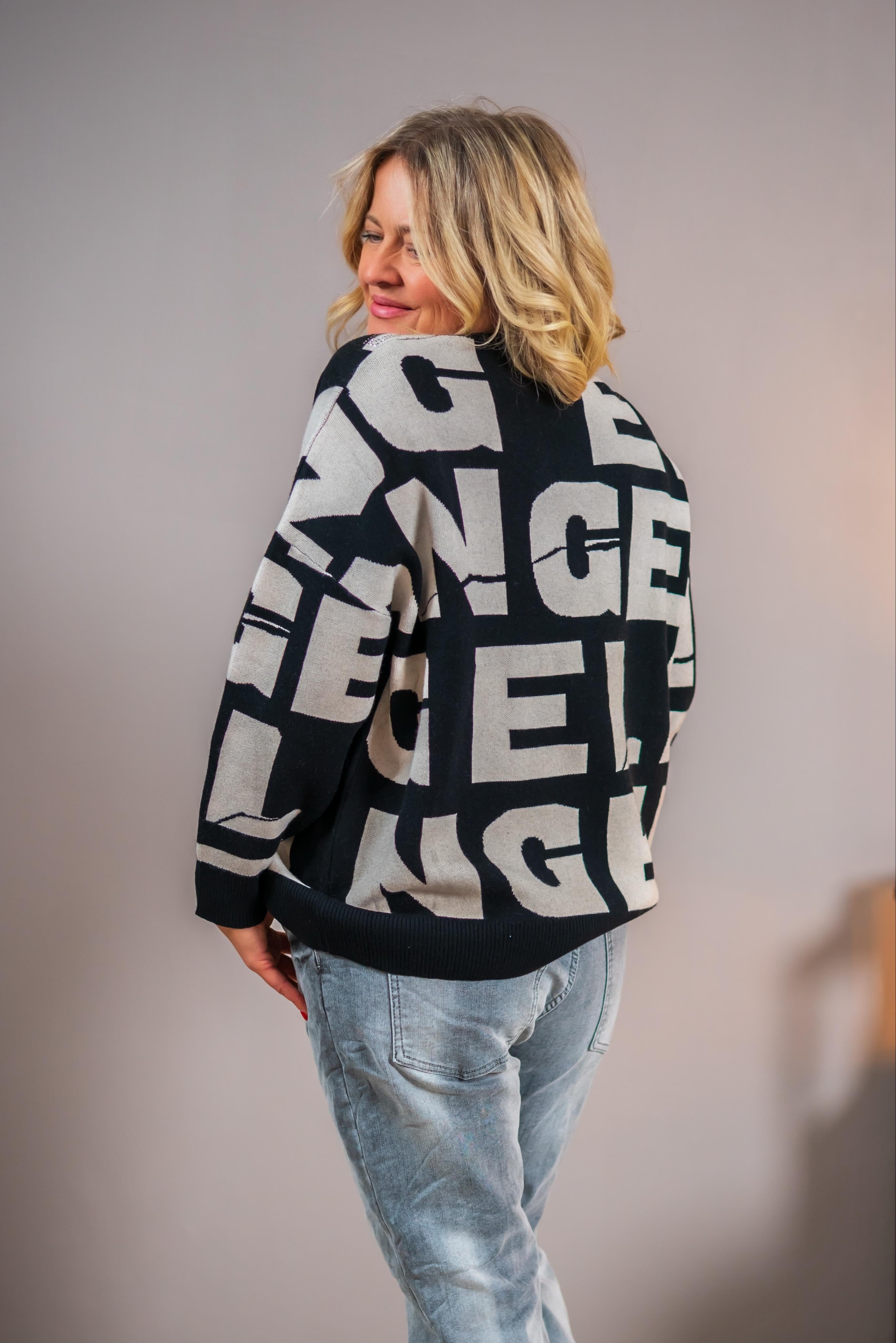Feiner Strickpullover mit Strass, schwarz