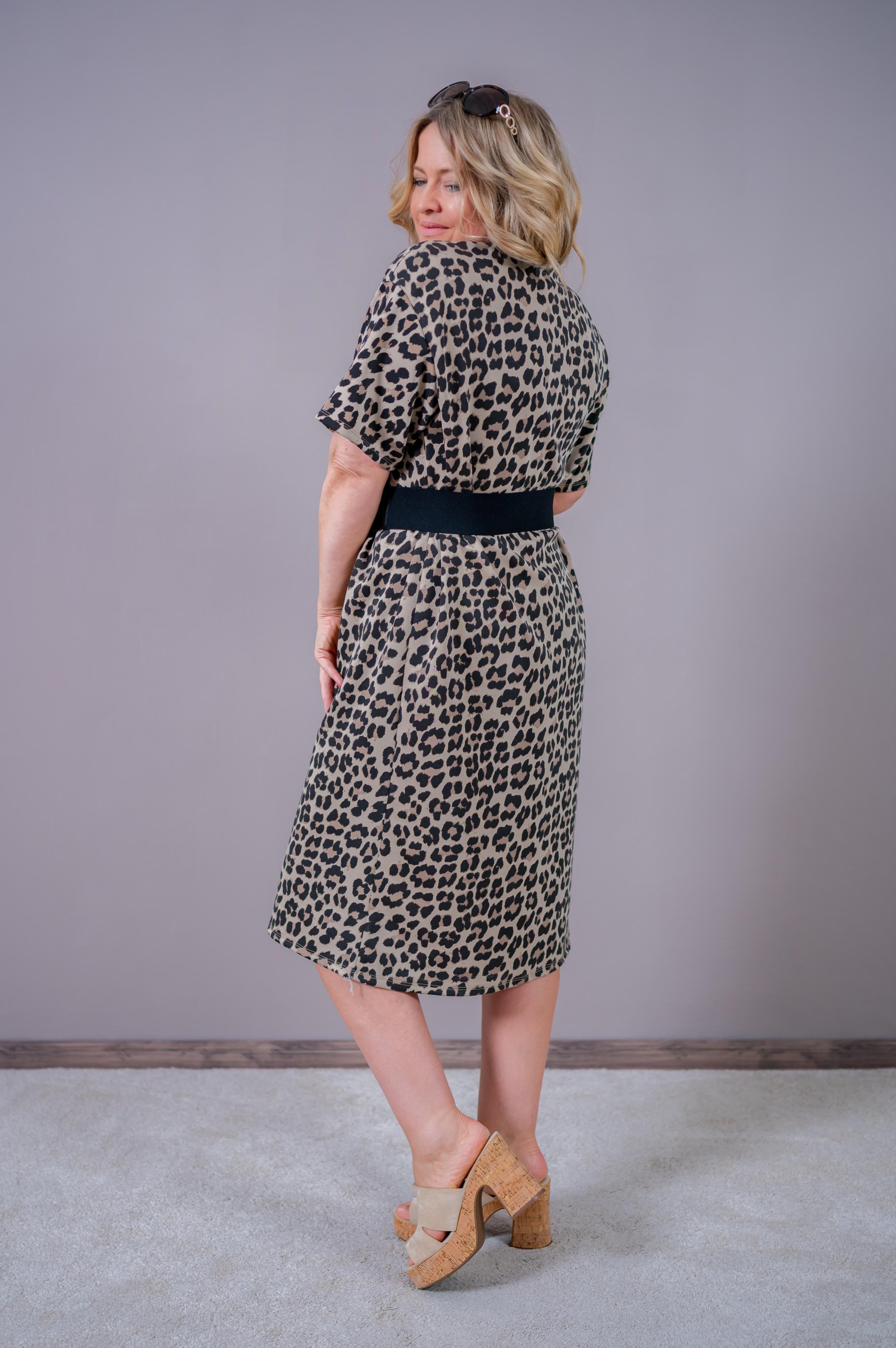 Leo-Shirtkleid mit Print, schwarz/beige