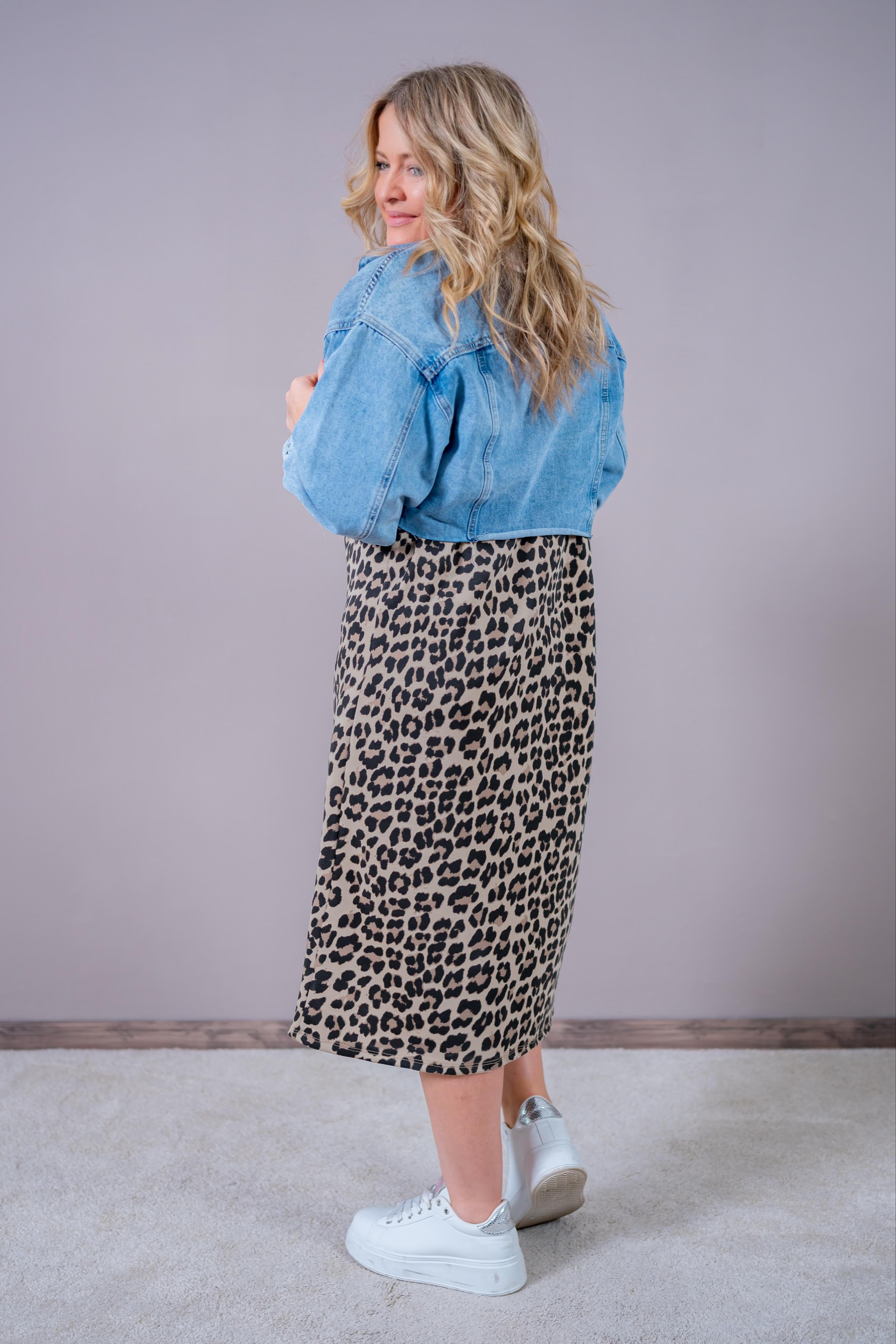 Leo-Shirtkleid mit Print, schwarz/beige