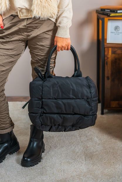 Shopper-Bag im Stepp-Look, schwarz
