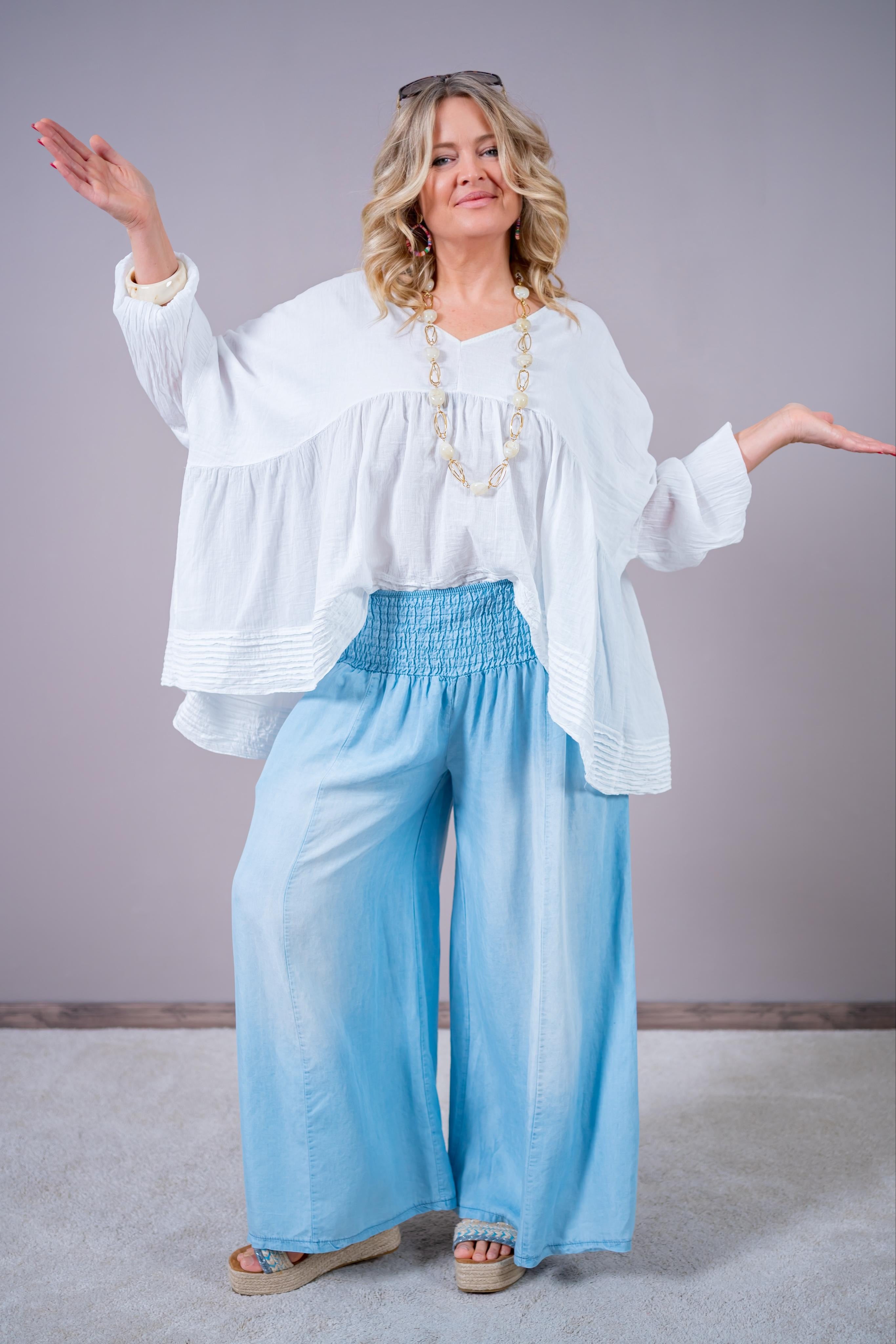 Weite Boho-Bluse, weiß