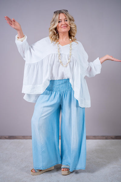 Weite Boho-Bluse, weiß