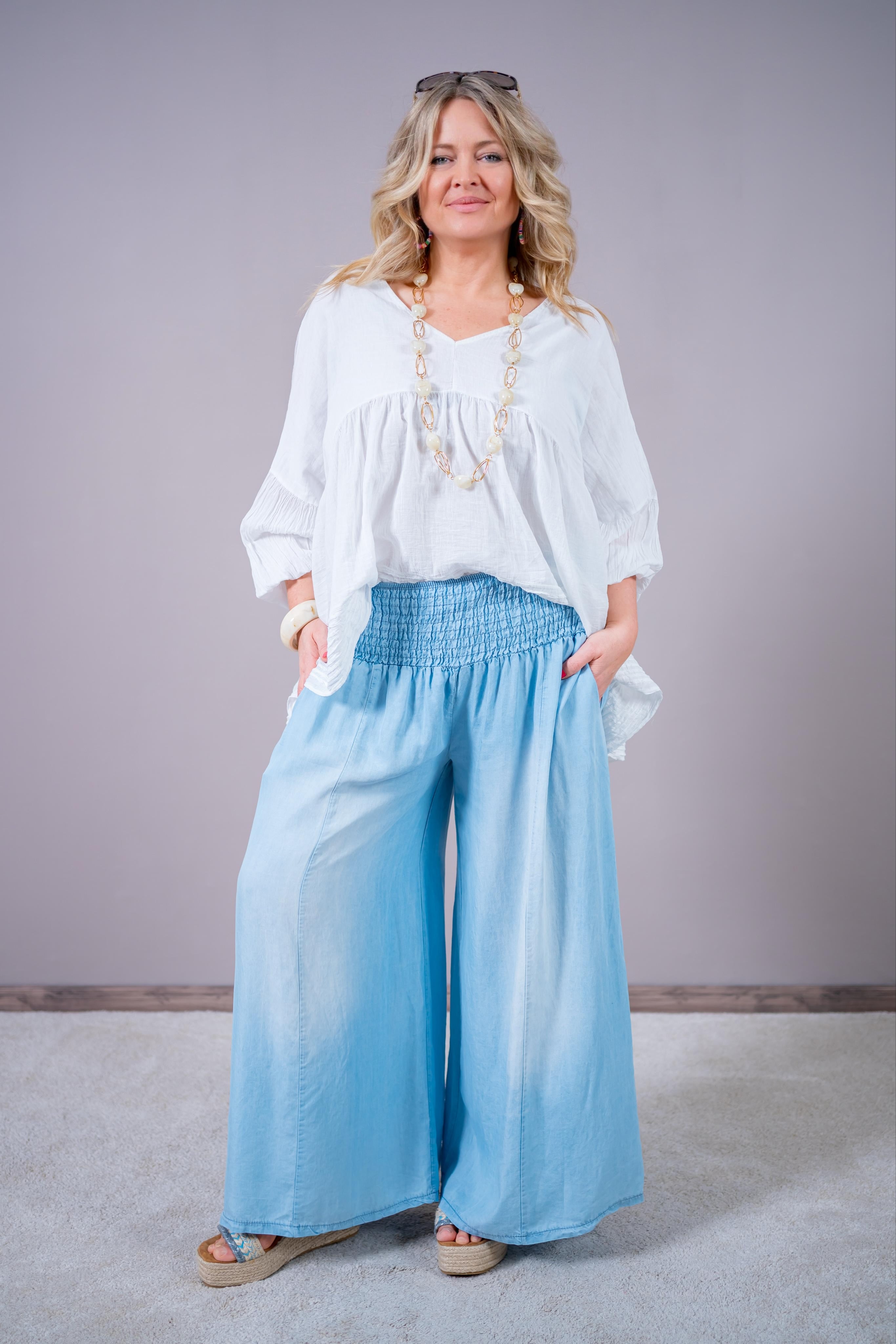 Palazzo-Hose in Denim-Optik, helle Waschung