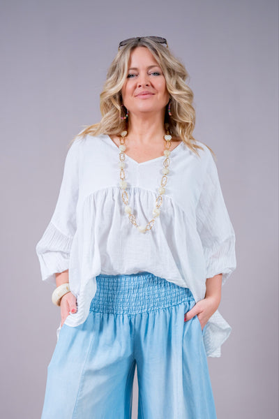 Weite Boho-Bluse, weiß