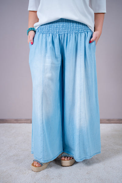 Palazzo-Hose in Denim-Optik, helle Waschung