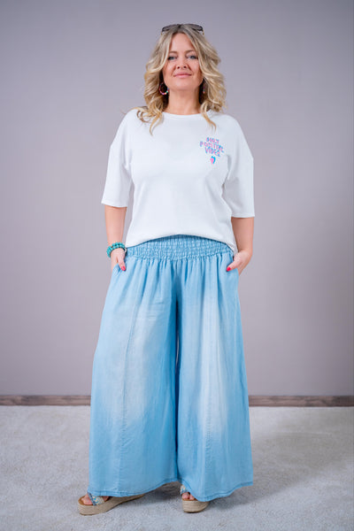Palazzo-Hose in Denim-Optik, helle Waschung