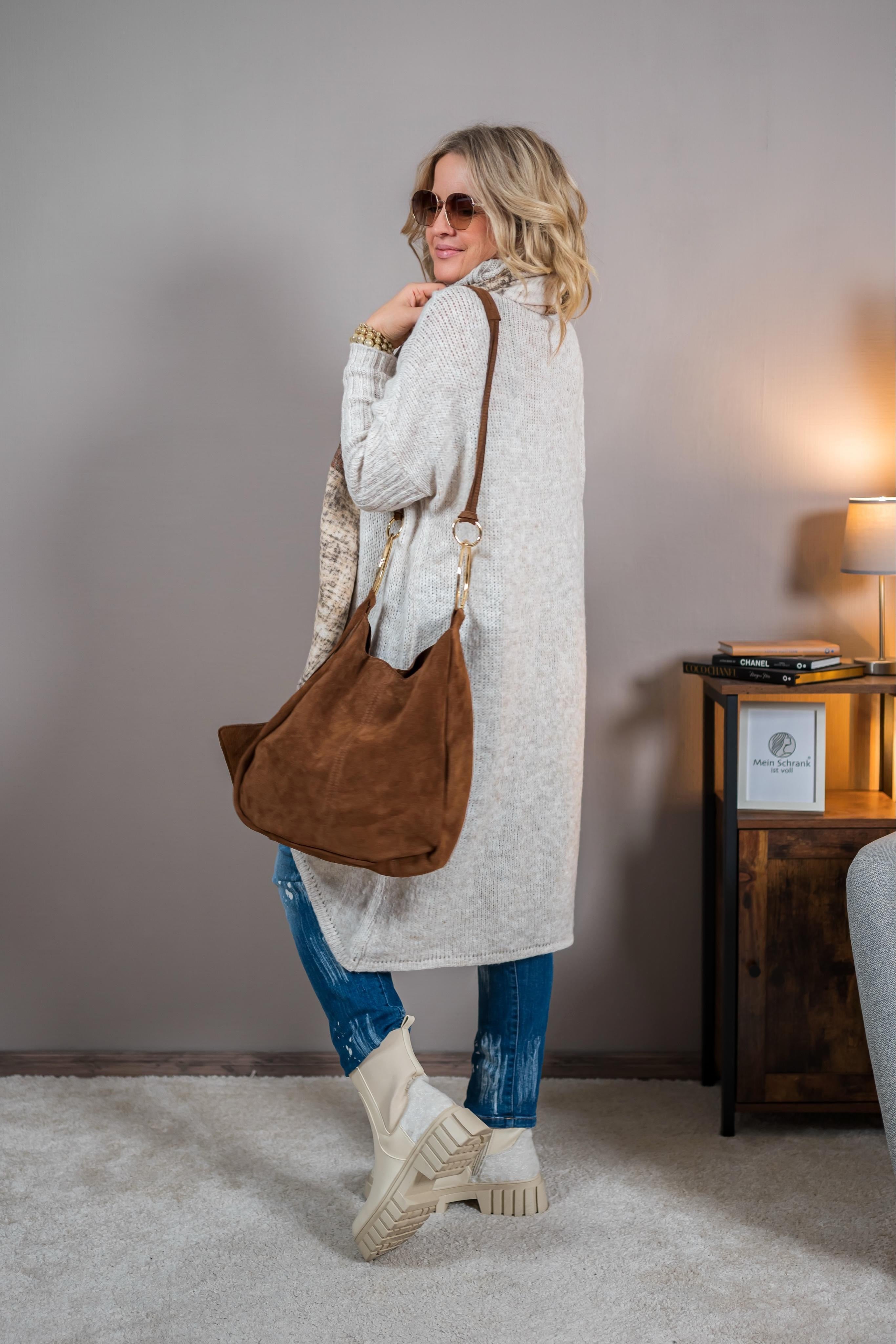 Strickpullover im Poncho-Stil, hellbeige