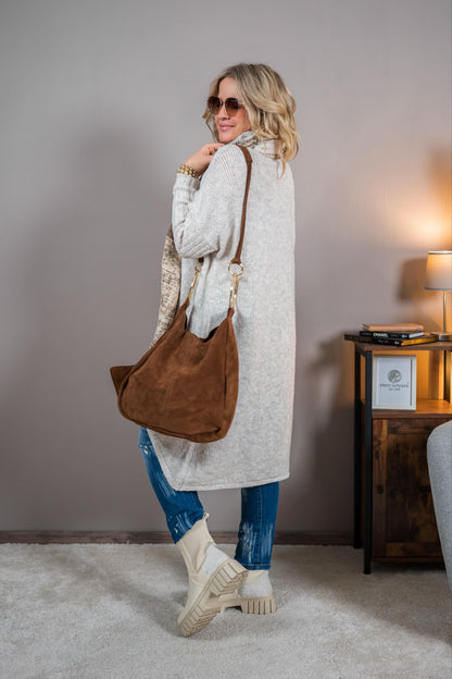 Strickpullover im Poncho-Stil, hellbeige