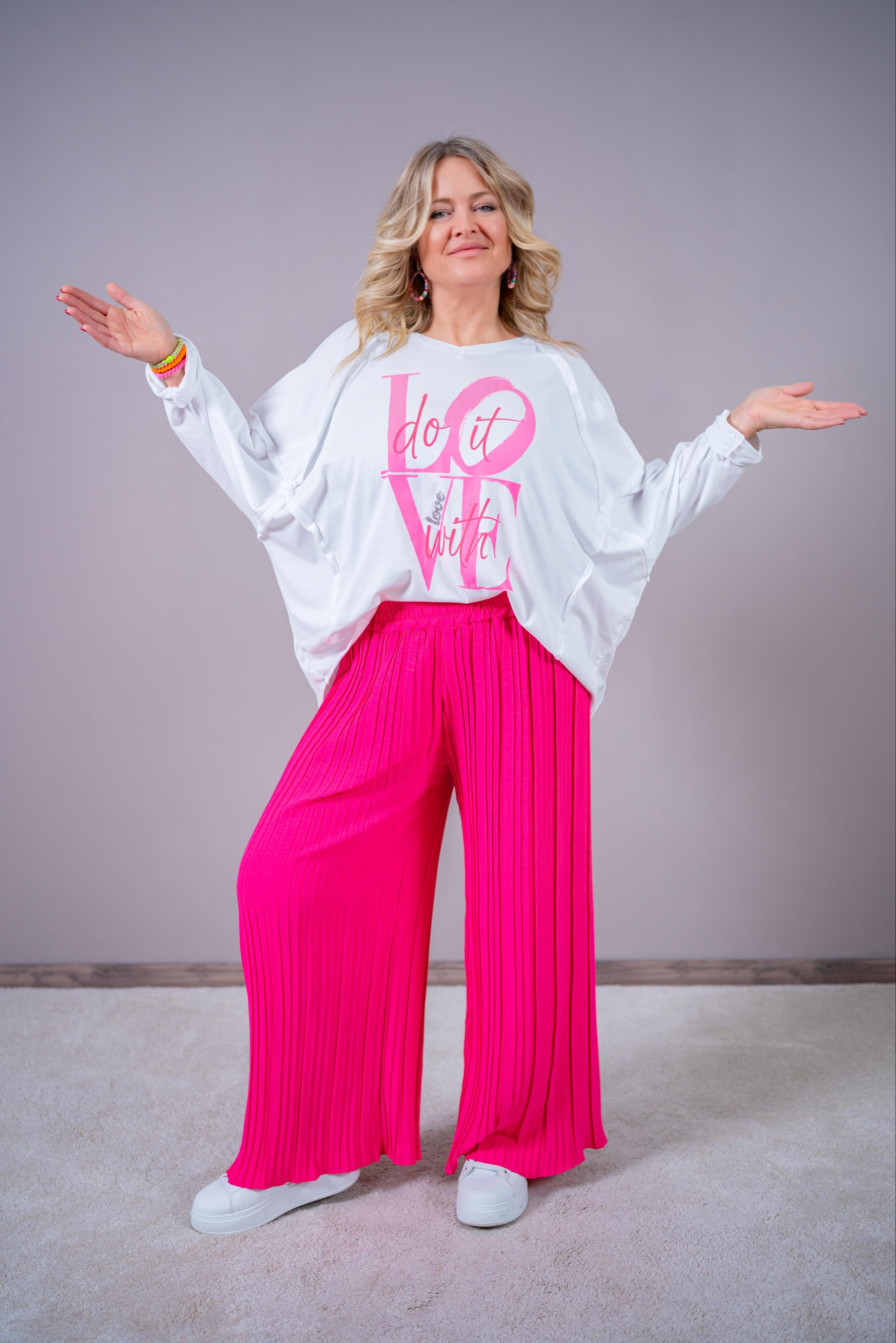 Langarmshirt mit Print "DO IT WITH LOVE", weiß/pink