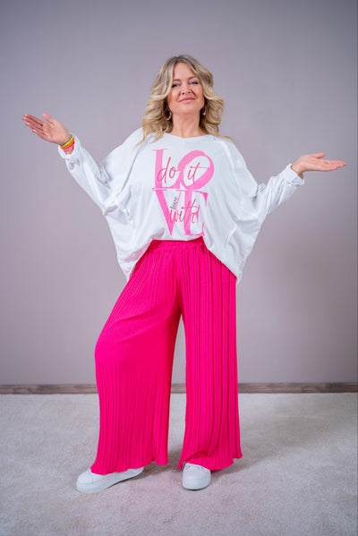 Langarmshirt mit Print "DO IT WITH LOVE", weiß/pink