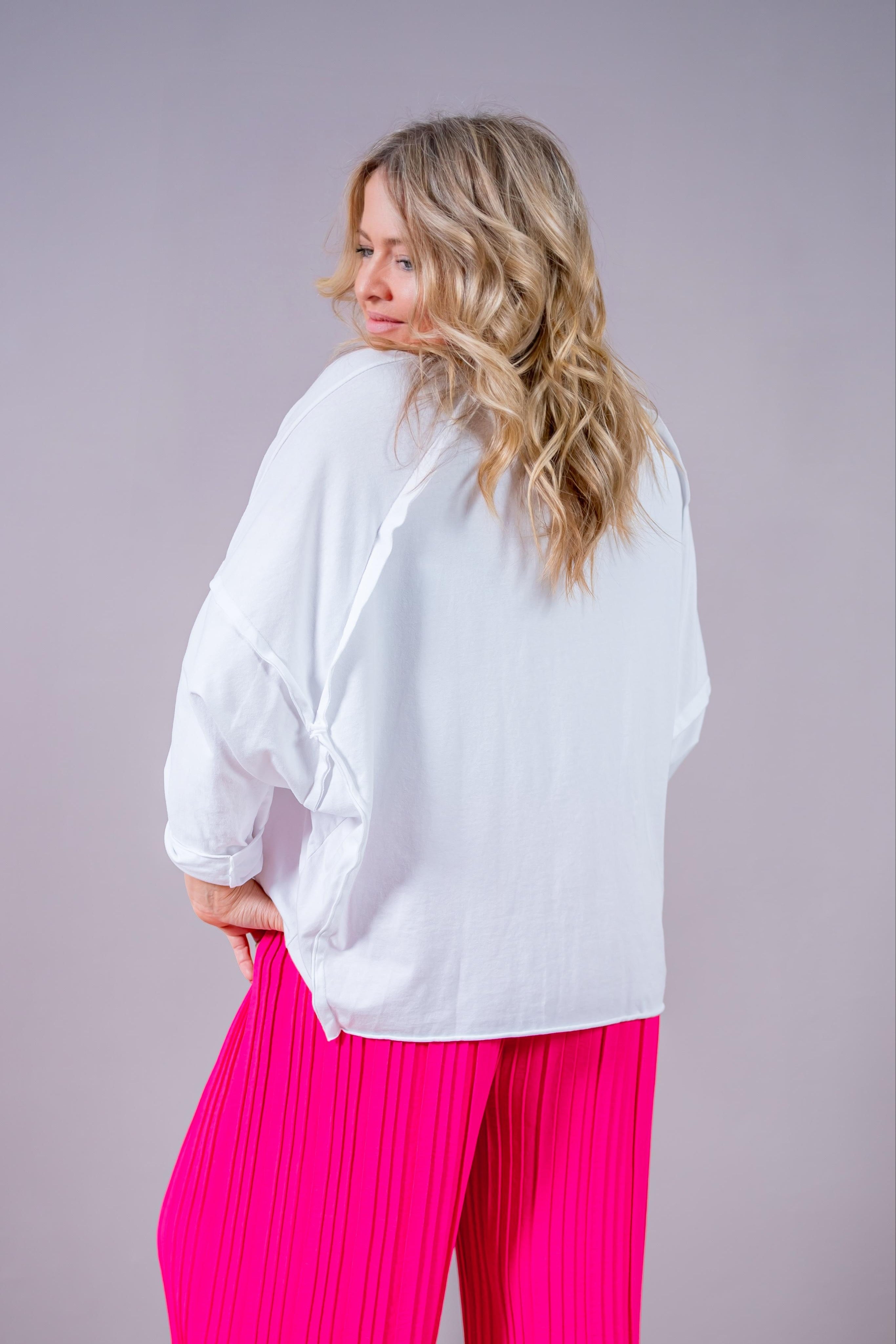 Langarmshirt mit Print "DO IT WITH LOVE", weiß/pink