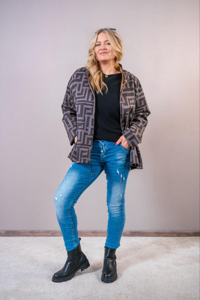 Übergangsmanteljacke mit Grafikmuster, taupe/anthrazit