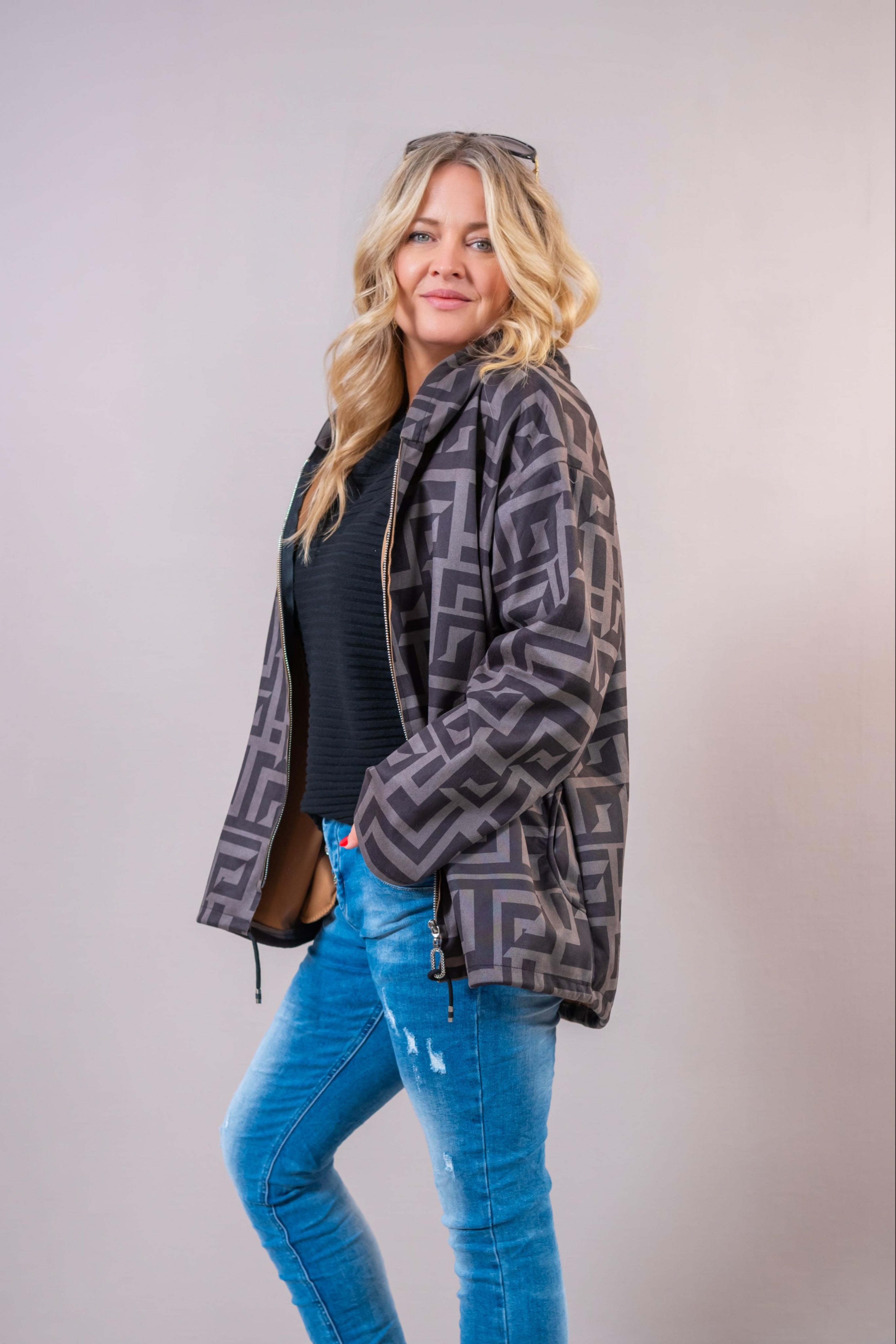 Übergangsmanteljacke mit Grafikmuster, taupe/anthrazit