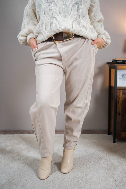 Stylische Hose mit Fischgrätenmuster, creme