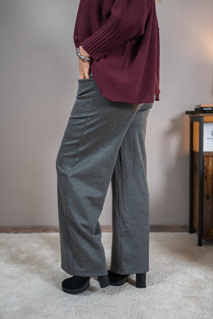 Elegante Stretchhose mit hohem Bund, grau