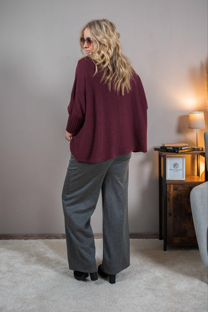 Strickpullover mit Stehkragen, bordeaux