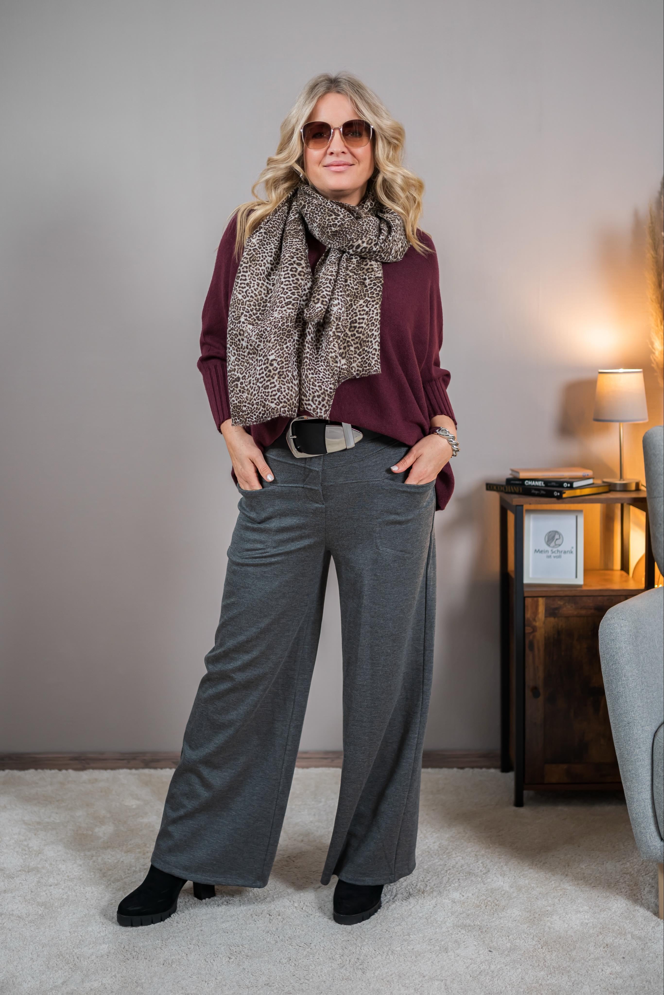 Elegante Stretchhose mit hohem Bund, grau