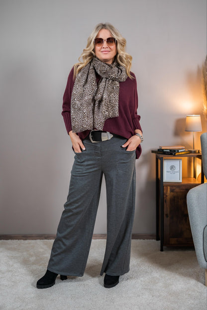 Elegante Stretchhose mit hohem Bund, grau