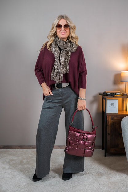 Strickpullover mit Stehkragen, bordeaux