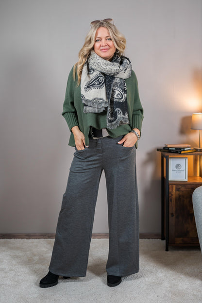 Strickpullover mit Stehkragen, khaki