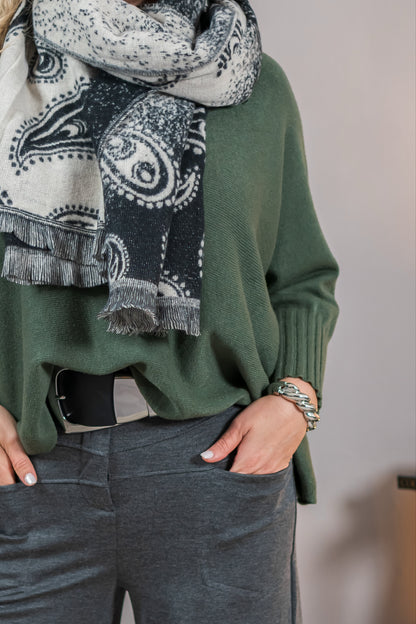 Strickpullover mit Stehkragen, khaki