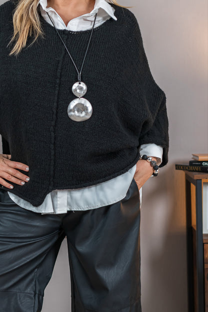 Strickpullover asymetrischer Schnitt, schwarz