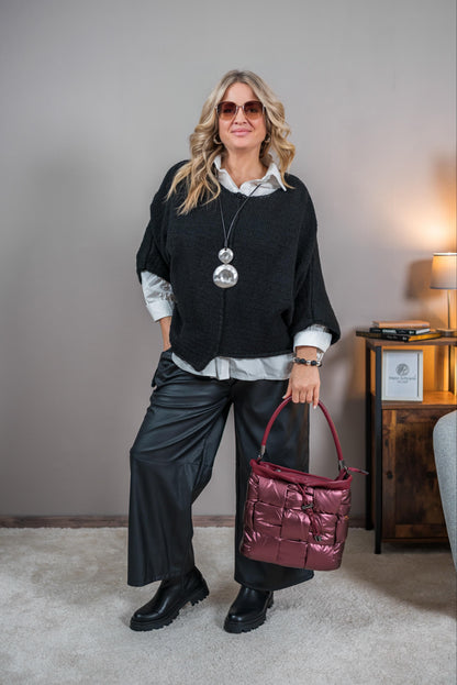 Strickpullover asymetrischer Schnitt, schwarz