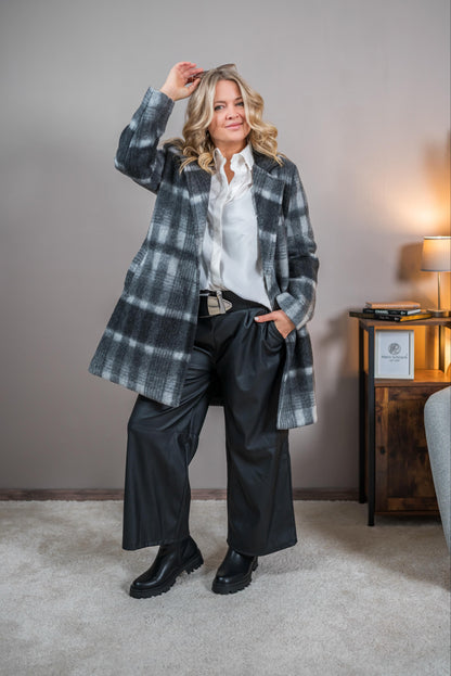 Mantel mit Karomuster und Backprint, grau