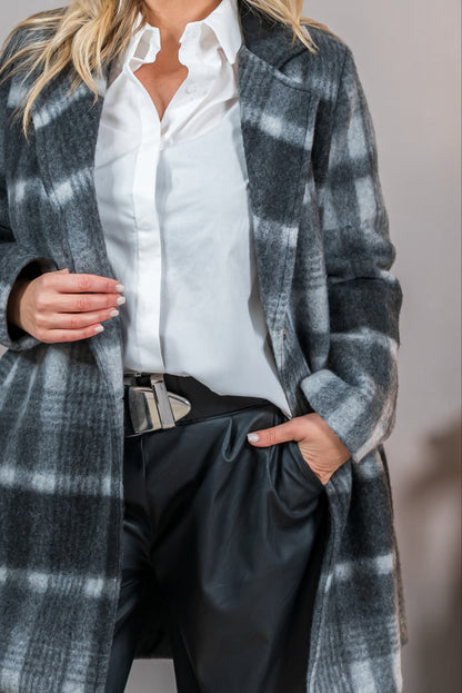 Mantel mit Karomuster und Backprint, grau