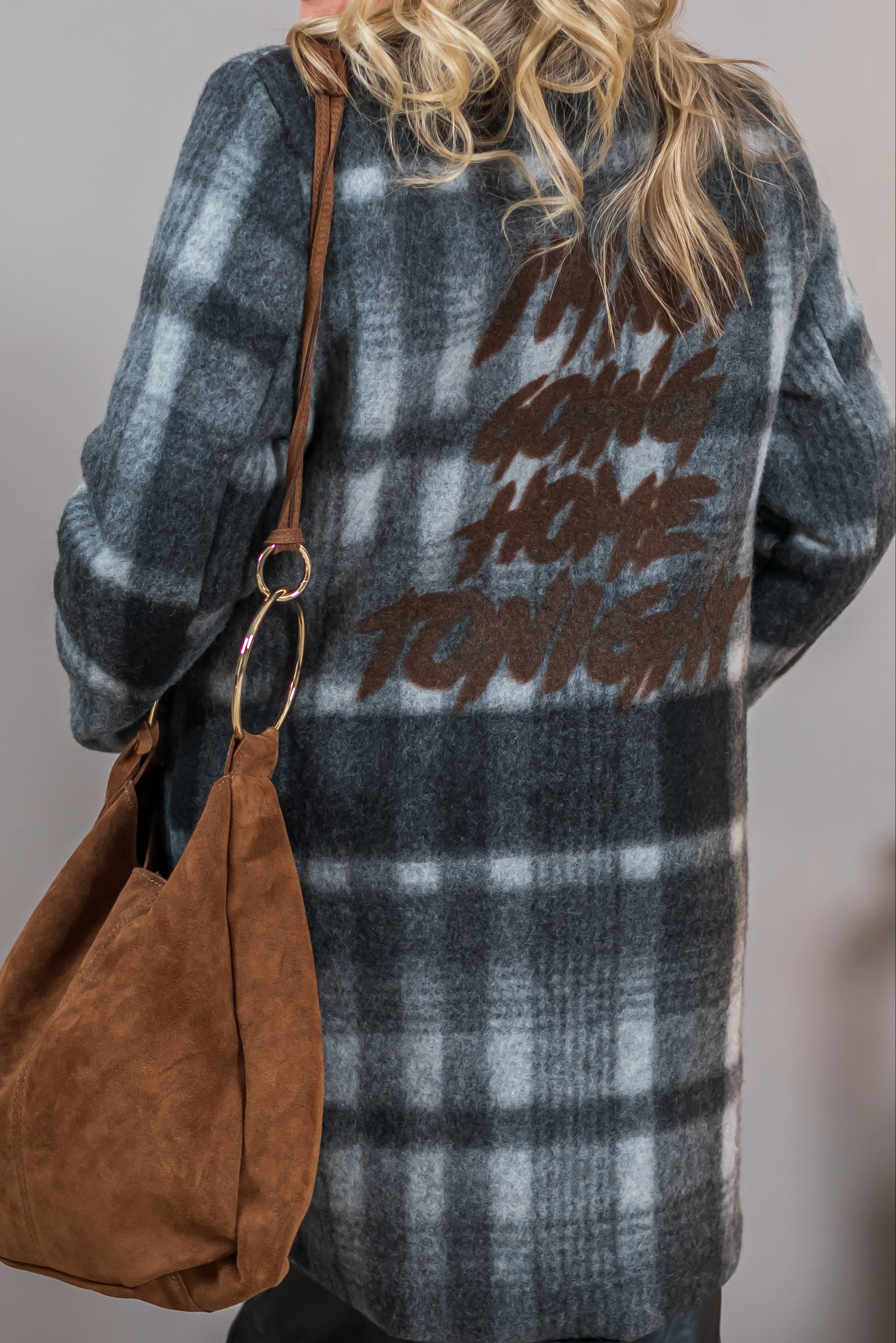 Mantel mit Karomuster und Backprint, grau