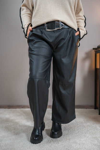 Culottehose in Lederoptik, schwarz