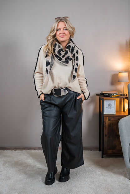 Culottehose in Lederoptik, schwarz