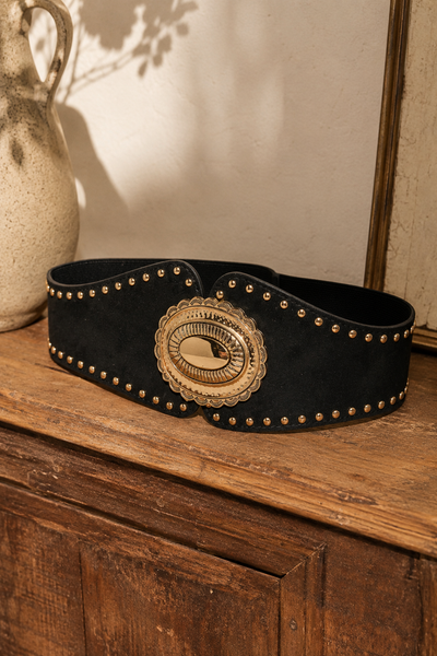 Breiter Taillengürtel in Wildleder-Optik, schwarz/gold